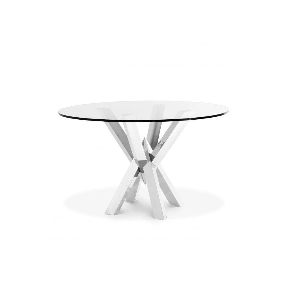 Triumph Dining Table: Sleek Stainless Elegance with Clear Glass Top