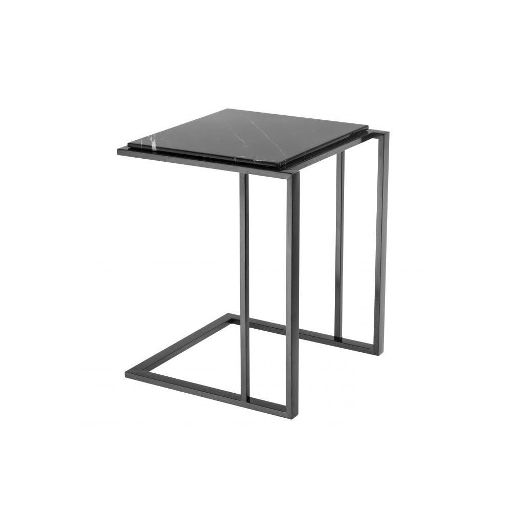 Bronze Elegance Cocktail Side Table with Black Marble Top