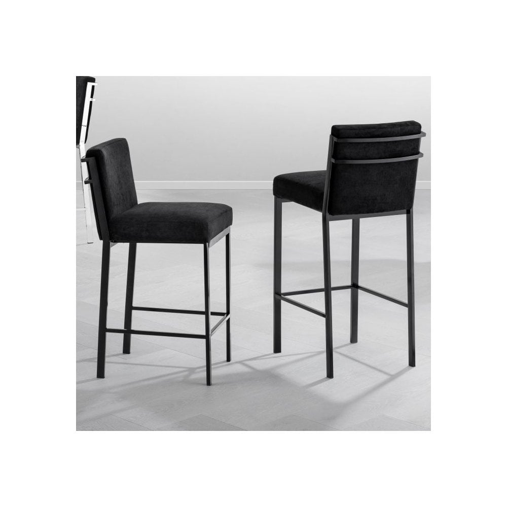 Scott Counter Stool with Bronze Frame and Black Velvet Upholstery