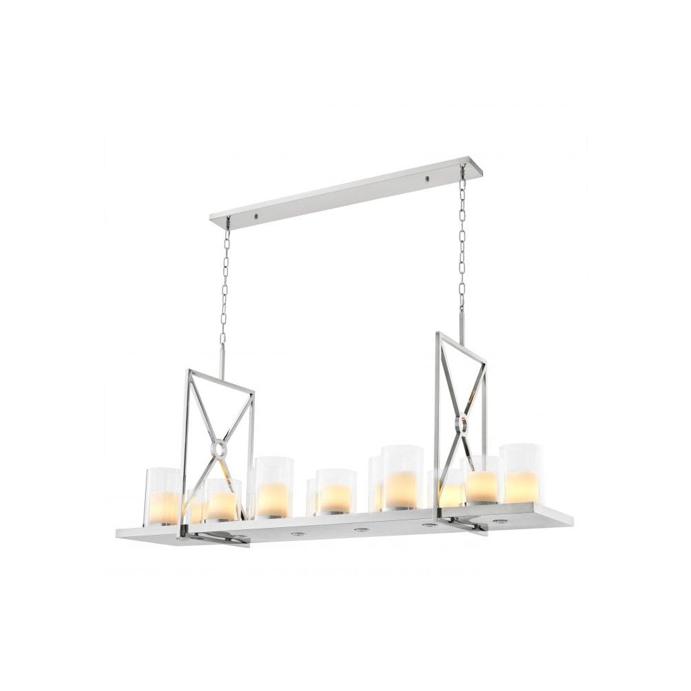 Summit Chandelier in Polished Stainless Steel with Clear Glass and Faux Candle Shades