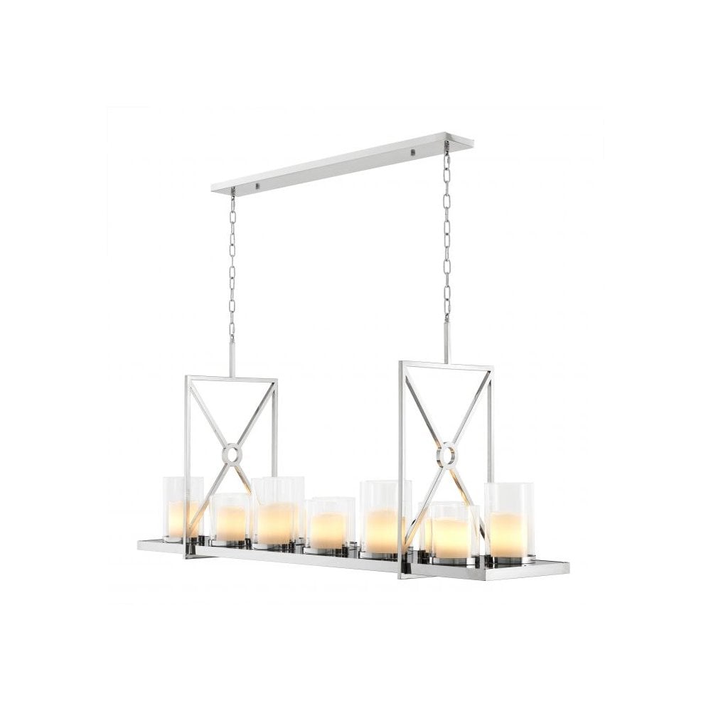 Summit Chandelier in Polished Stainless Steel with Clear Glass and Faux Candle Shades