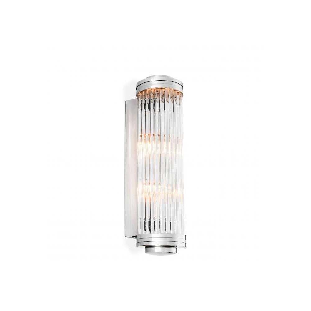 Elegant Art Deco Nickel Wall Sconce with Ribbed Clear Glass Shade
