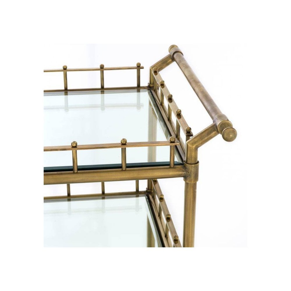 Vintage Brass Scarlett Bar Cart with Beveled Glass