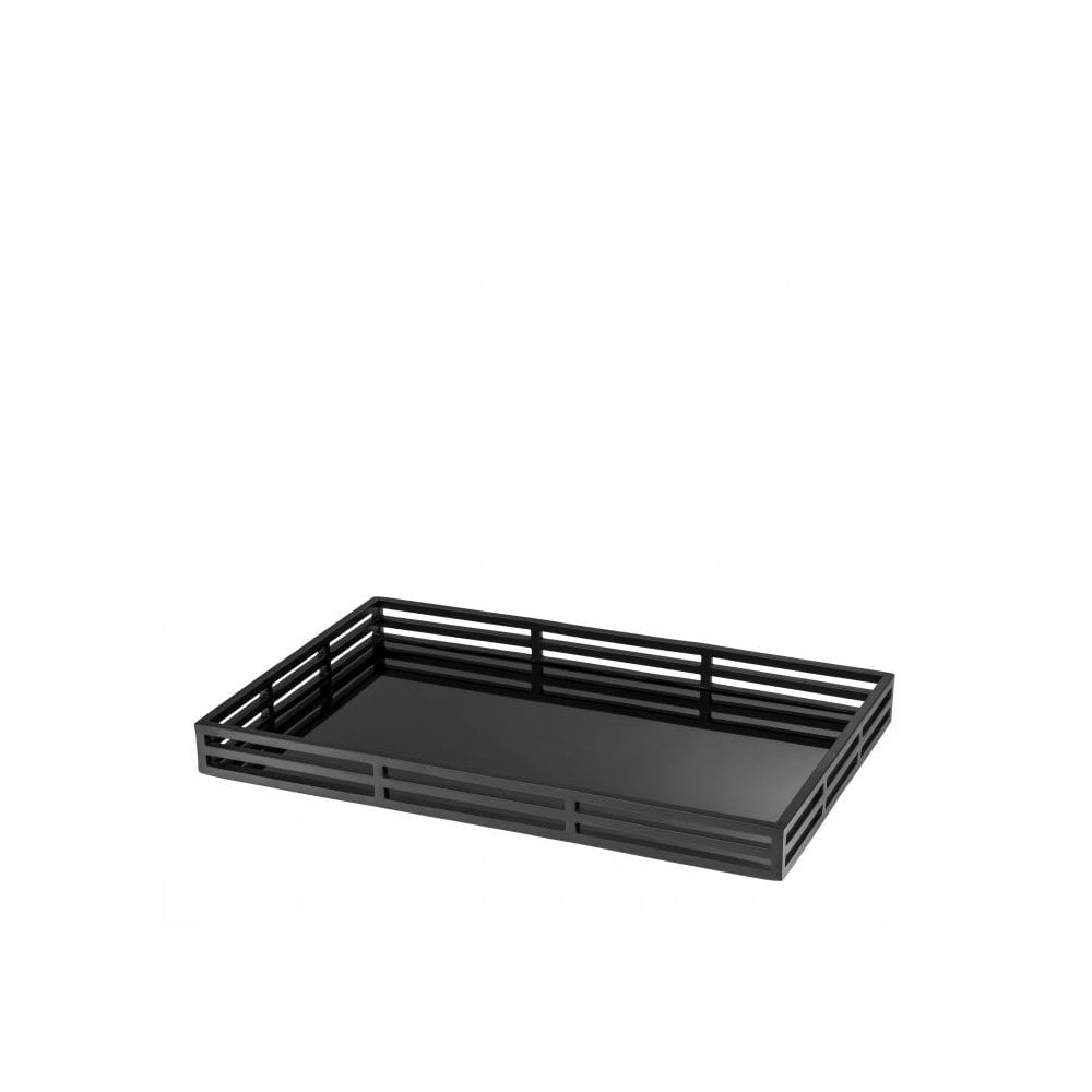 Giacomo Chic Matte Black Tray with Black Mirror Glass