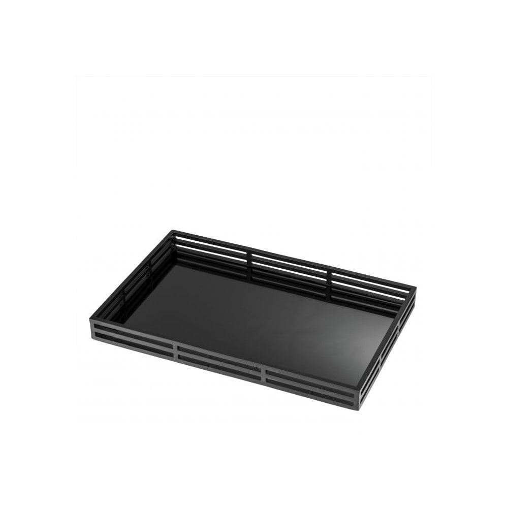 Giacomo Chic Matte Black Tray with Black Mirror Glass