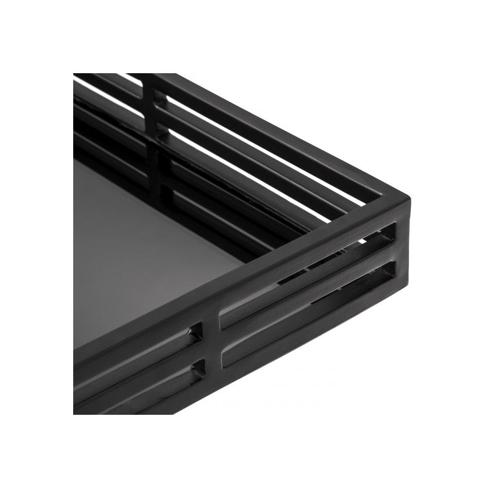 Giacomo Chic Matte Black Tray with Black Mirror Glass