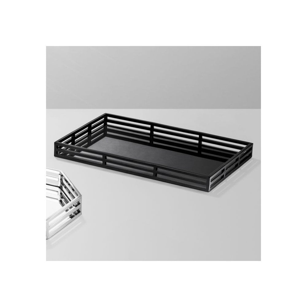 Giacomo Chic Matte Black Tray with Black Mirror Glass