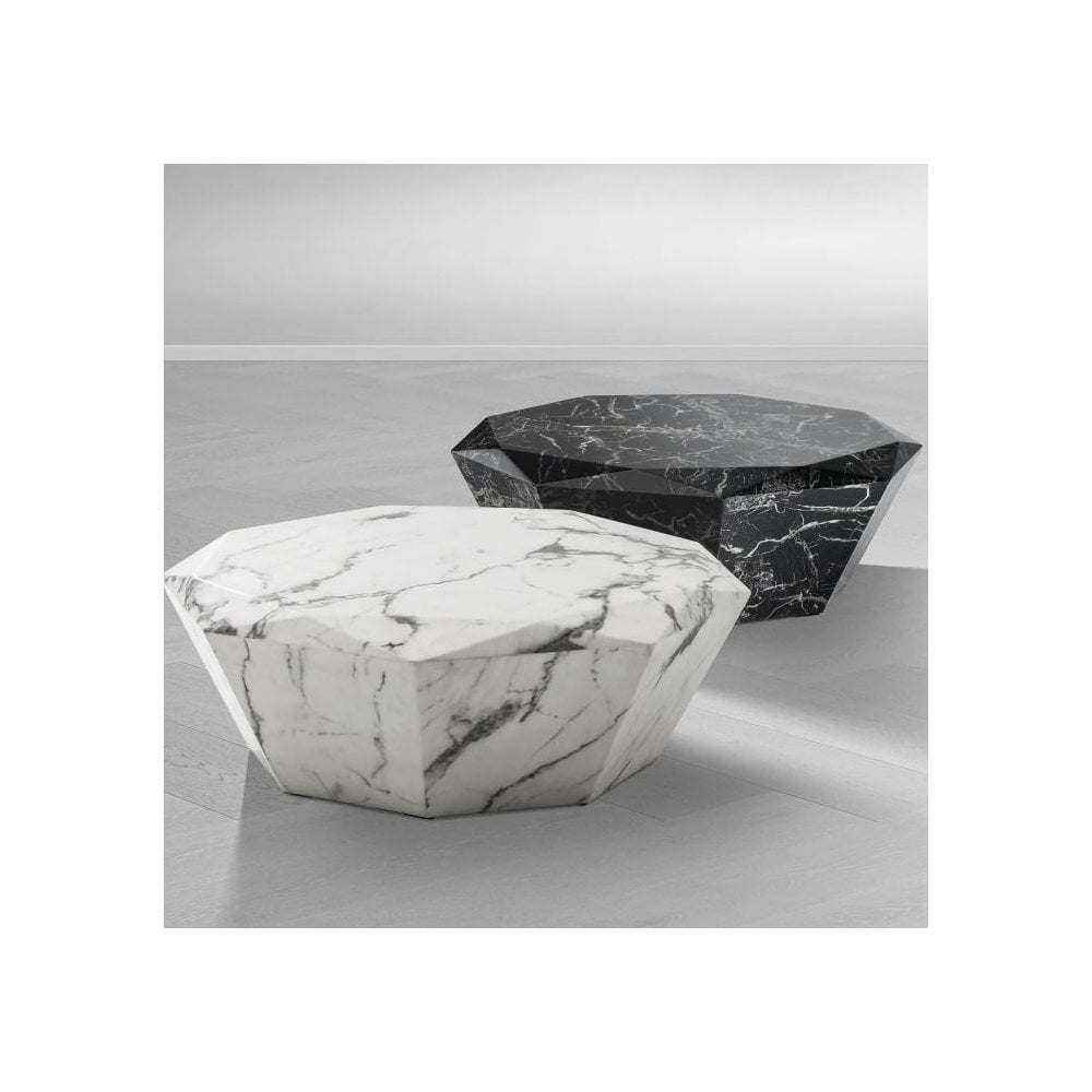 Diamond-Shaped Coffee Table in Black Faux Marble