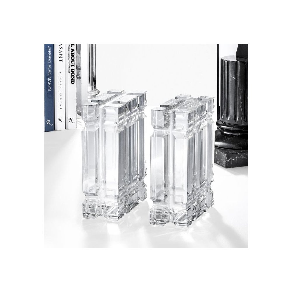 Crystal Glass Doric Column Bookends - Set of 2