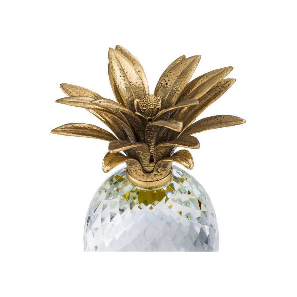 Crystal Glass Pineapple with Brass Crown Decor Piece