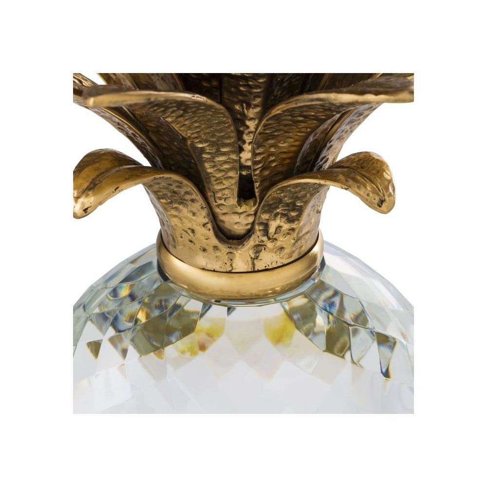 Crystal Glass Pineapple with Brass Crown Decor Piece