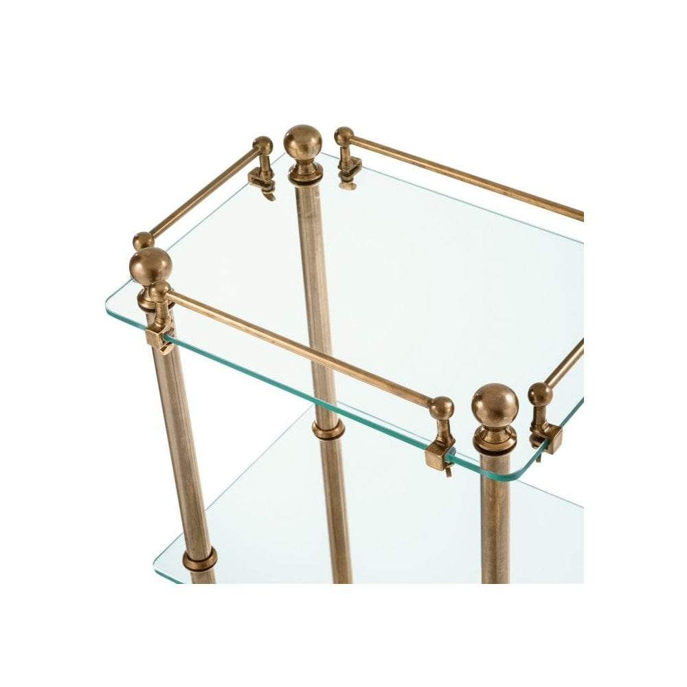 Devon Bathroom Rack - Vintage Brass Elegance with Clear Glass Shelves
