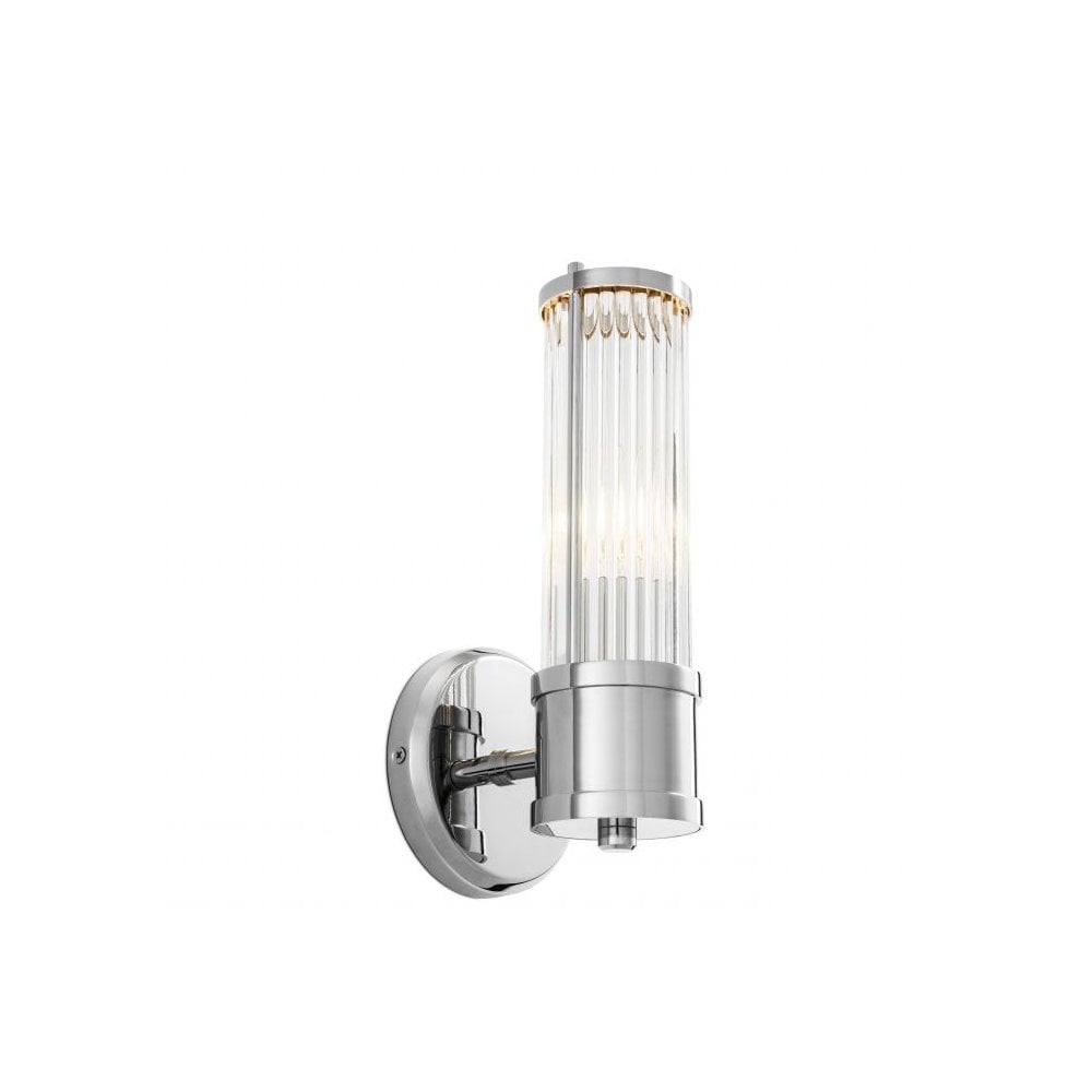Claridges Single Wall Lamp, Nickel Finish with Ribbed Clear Glass