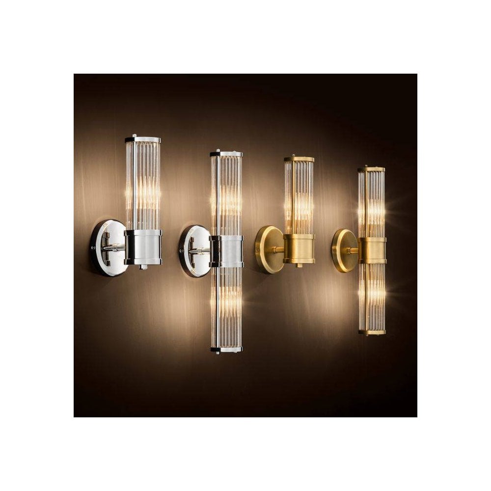 Claridges Single Wall Lamp, Nickel Finish with Ribbed Clear Glass