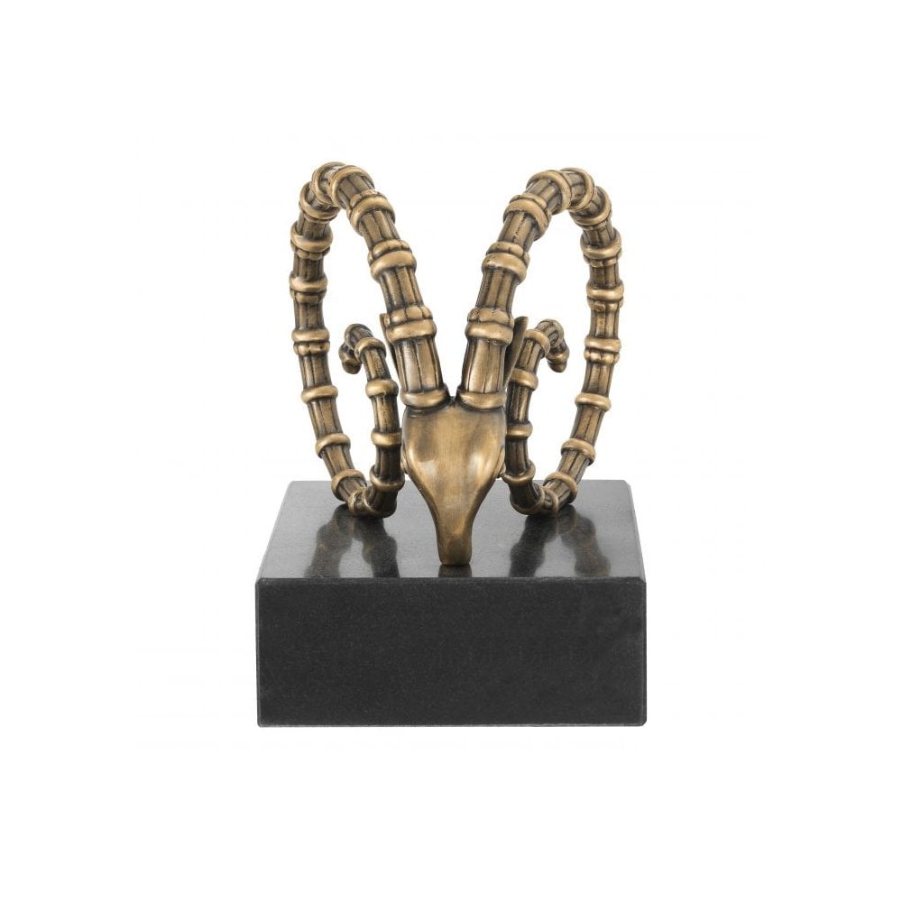 Vintage Brass Ibex Bookend Duo with Granite Base