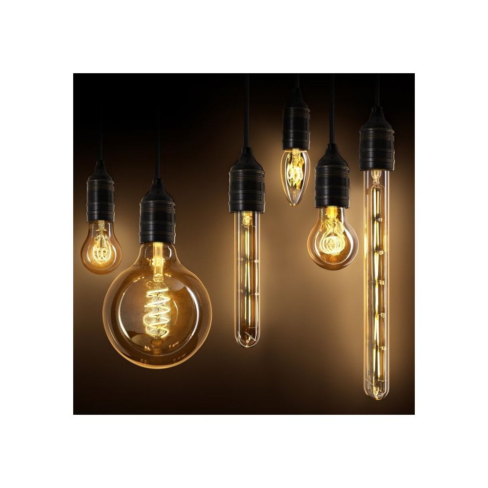 Vintage Tubular LED Bulbs, 6W E27, Dimmable Goldline Filament Set of 4