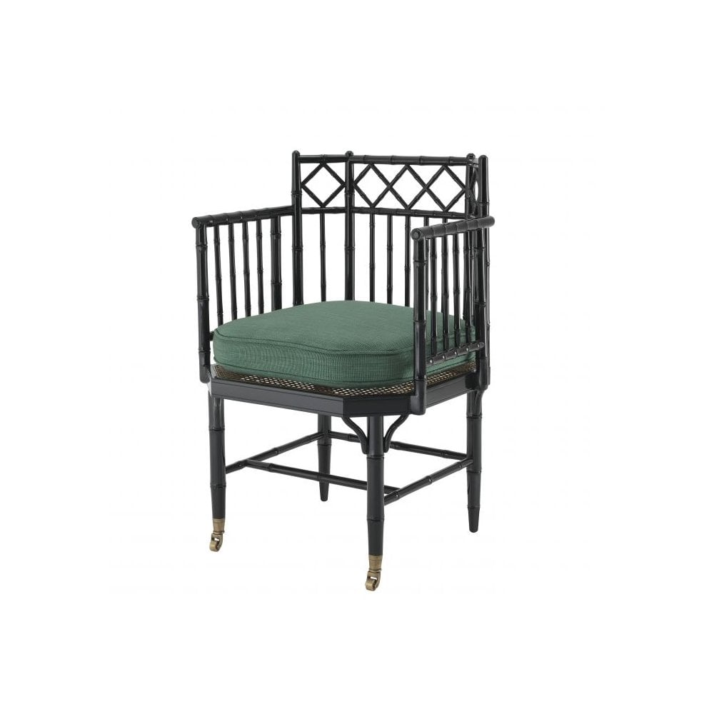 Xavier Chair: Art Deco Elegance in Piano Black with Albin Green Cushion