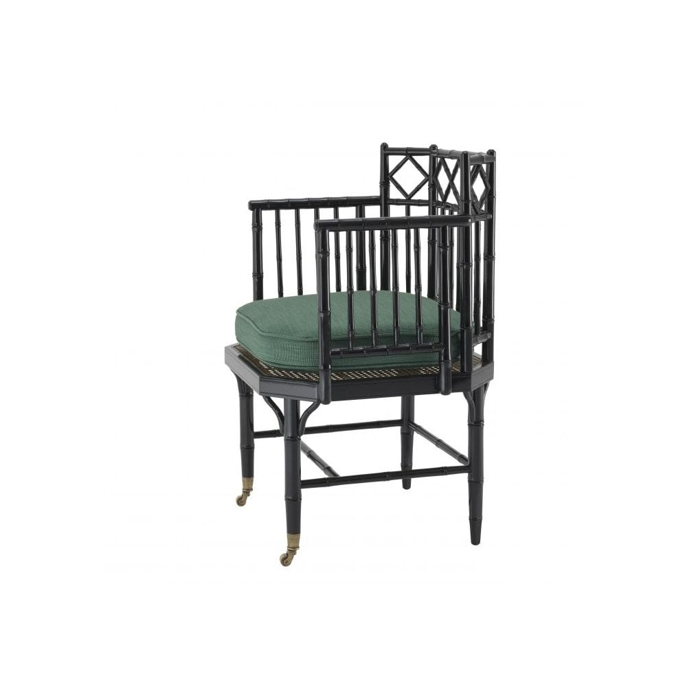 Xavier Chair: Art Deco Elegance in Piano Black with Albin Green Cushion