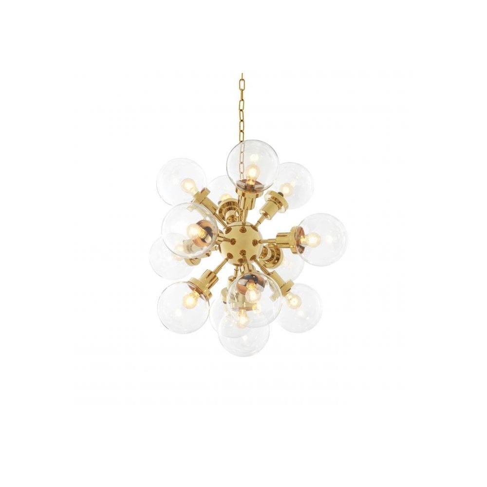 Gold Starburst Chandelier with Clear Glass Globes