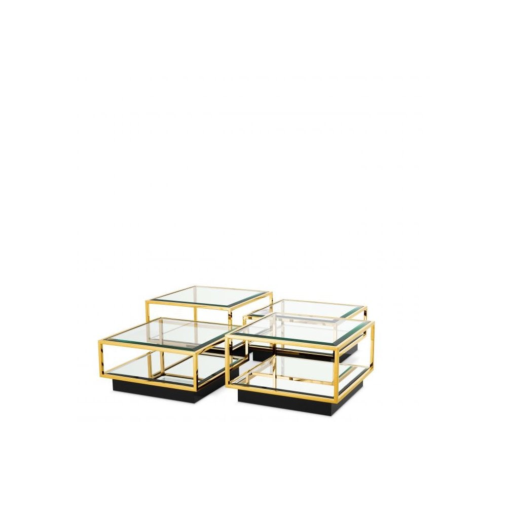 Elegant Tortona Coffee Table Quartet, Gold Frame & Bevelled Glass