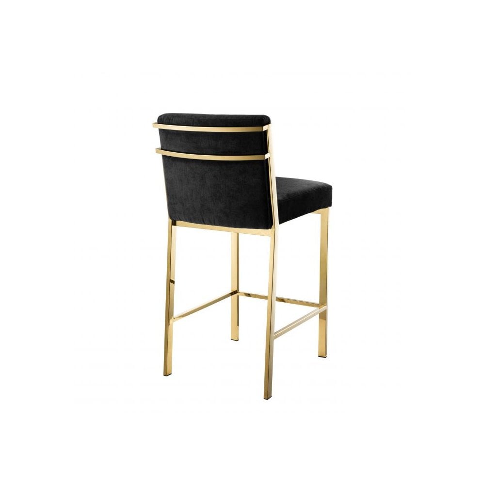 Gold-Finished Scott Counter Stool with Black Velvet Upholstery