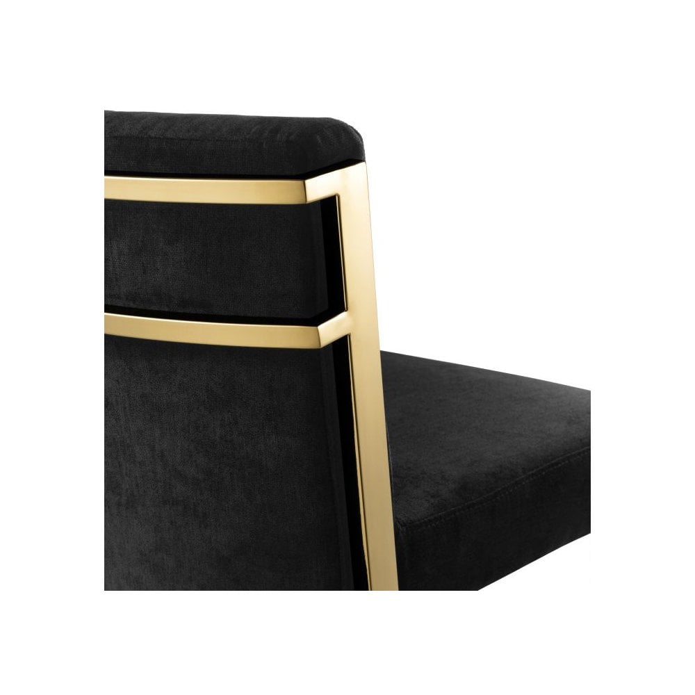 Gold-Finished Scott Counter Stool with Black Velvet Upholstery