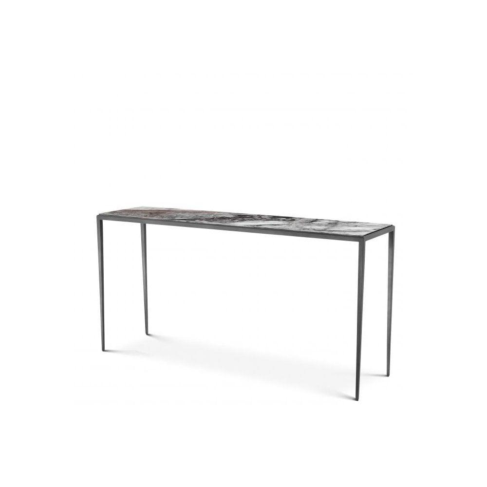 Henley L Console Table: Bronze Elegance with Bianco Lilac Marble