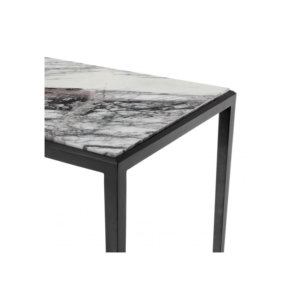 Henley L Console Table: Bronze Elegance with Bianco Lilac Marble