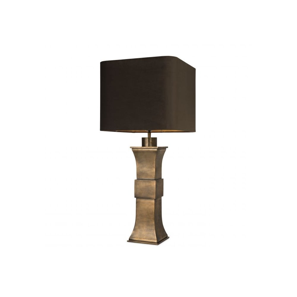 Vintage Brass Avia Table Lamp with Brown Velvet Shade