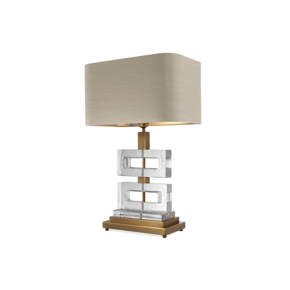 Umbria Table Lamp with Vintage Brass and Handmade Clear Glass