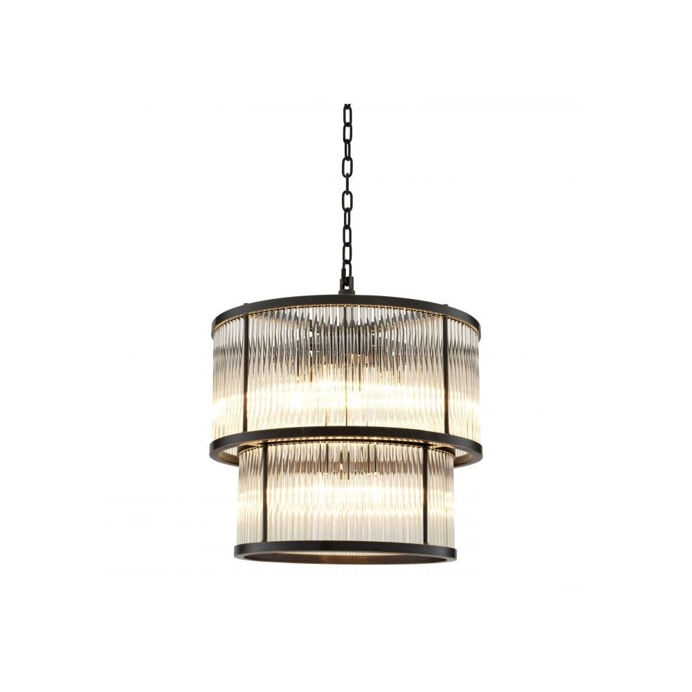 Bronze Highlight Pasadena Chandelier with Vintage Glass Rods
