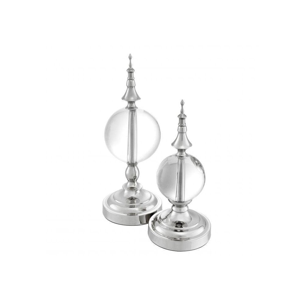 Title: Elegant Zamora Duo: Nickel-Finished Globes with Clear Glass