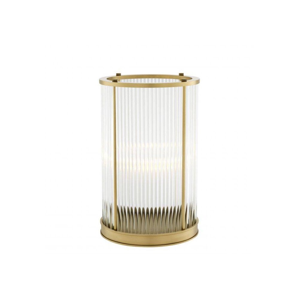 Mayson M Art Deco Hurricane Lamp, Antique Brass and Clear Glass Elegance