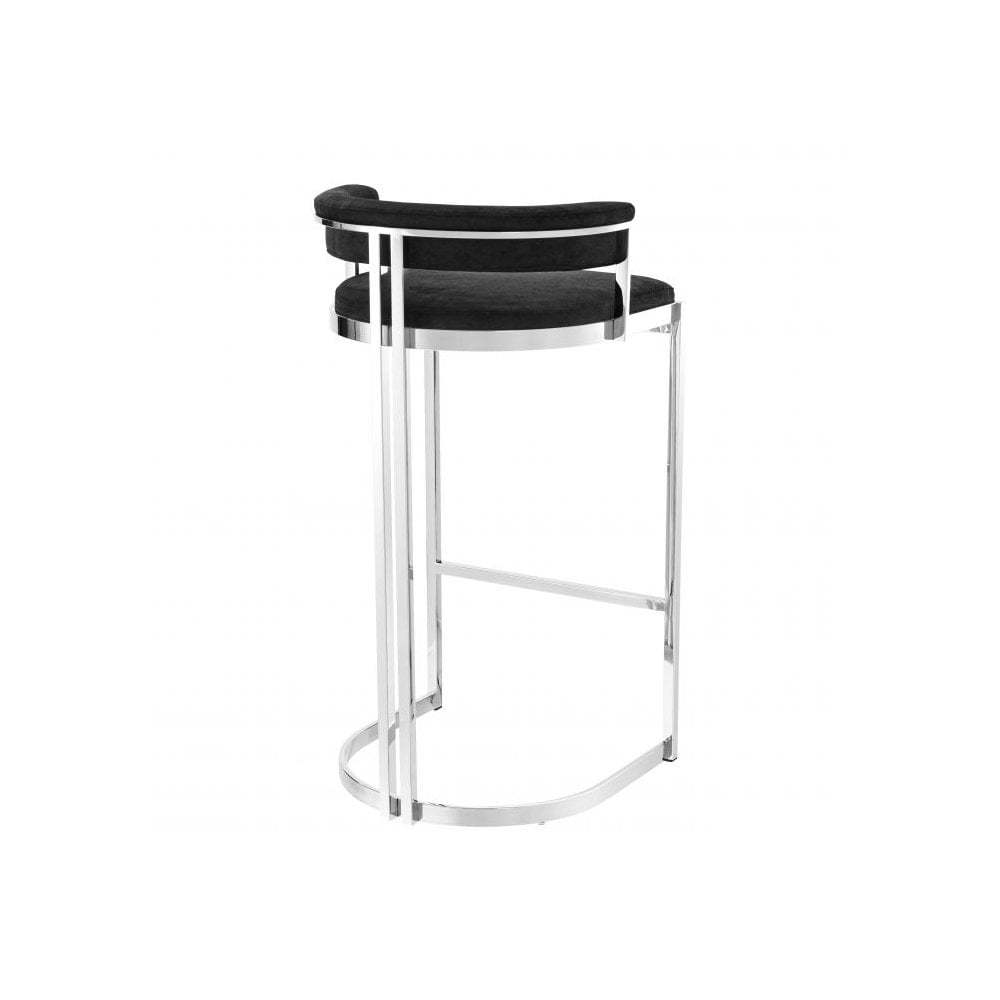 Dante Bar Stool in Polished Stainless Steel with Black Velvet Seat