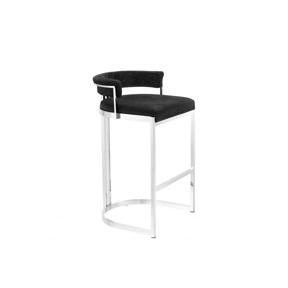 Dante Modern Counter Stool, Black Velvet & Polished Stainless Steel