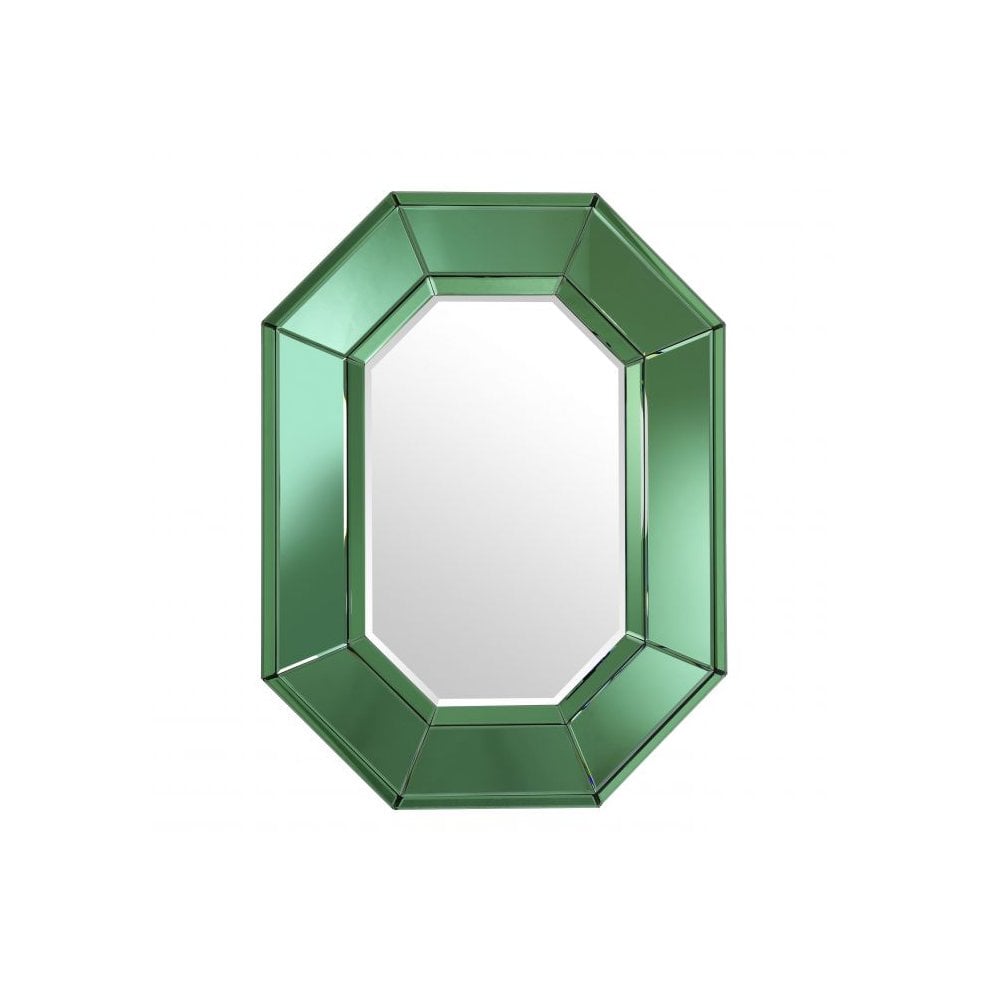 Octagonal Elegance: Art Deco Green Bevelled Mirror