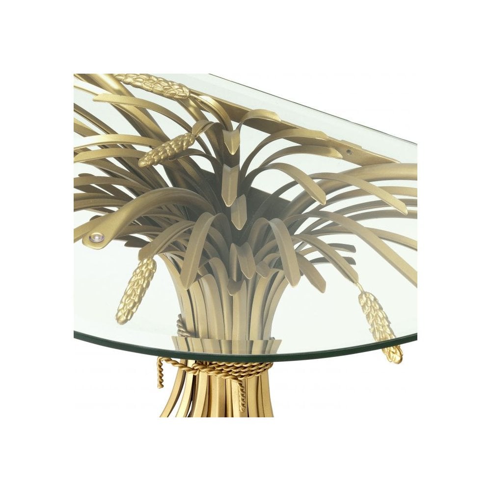 Bonheur Console Table with Sheaf Base, Antique Gold and Beveled Glass