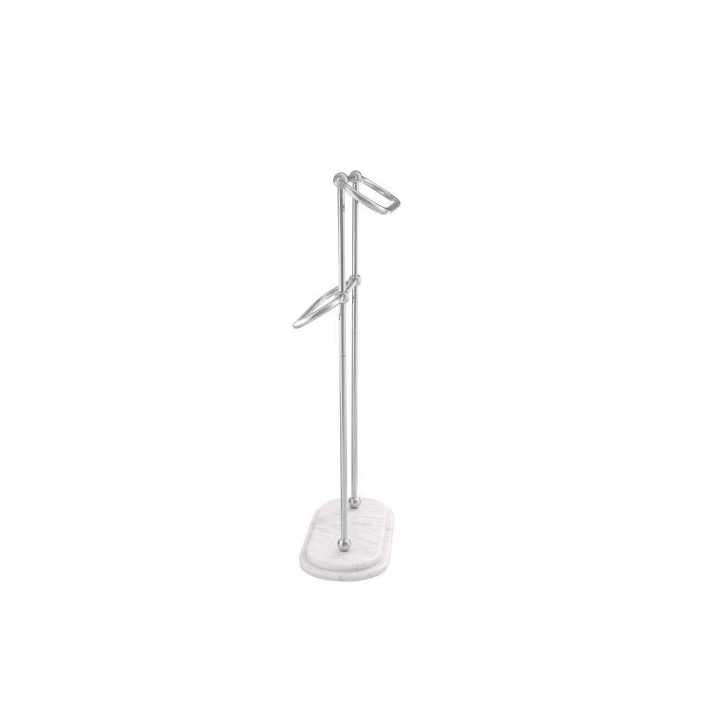 Lowell S Freestanding Towel Rack, Polished Stainless Steel with White Marble Base