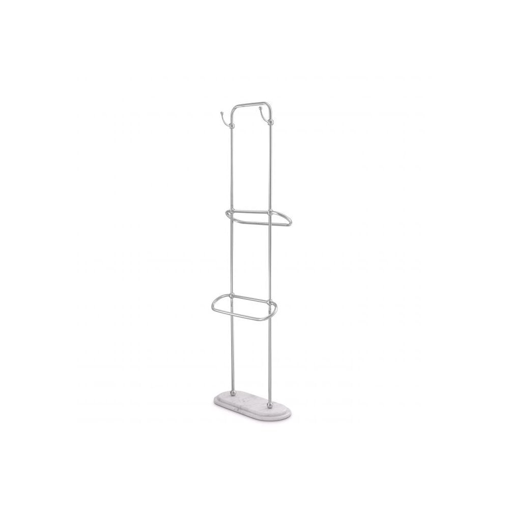 Freestanding Towel Rack with White Marble Base and Polished Stainless Steel