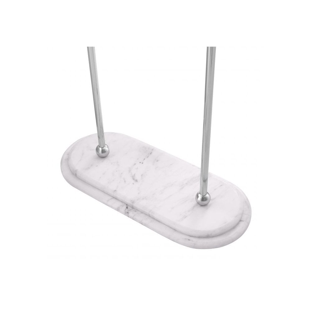 Freestanding Towel Rack with White Marble Base and Polished Stainless Steel