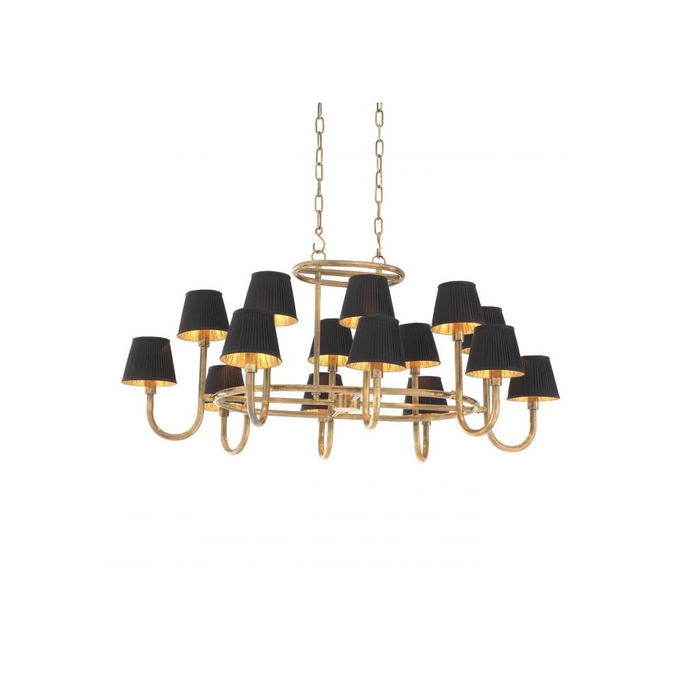 Sparrows Chandelier with Vintage Brass Accents and Modern Lampshades