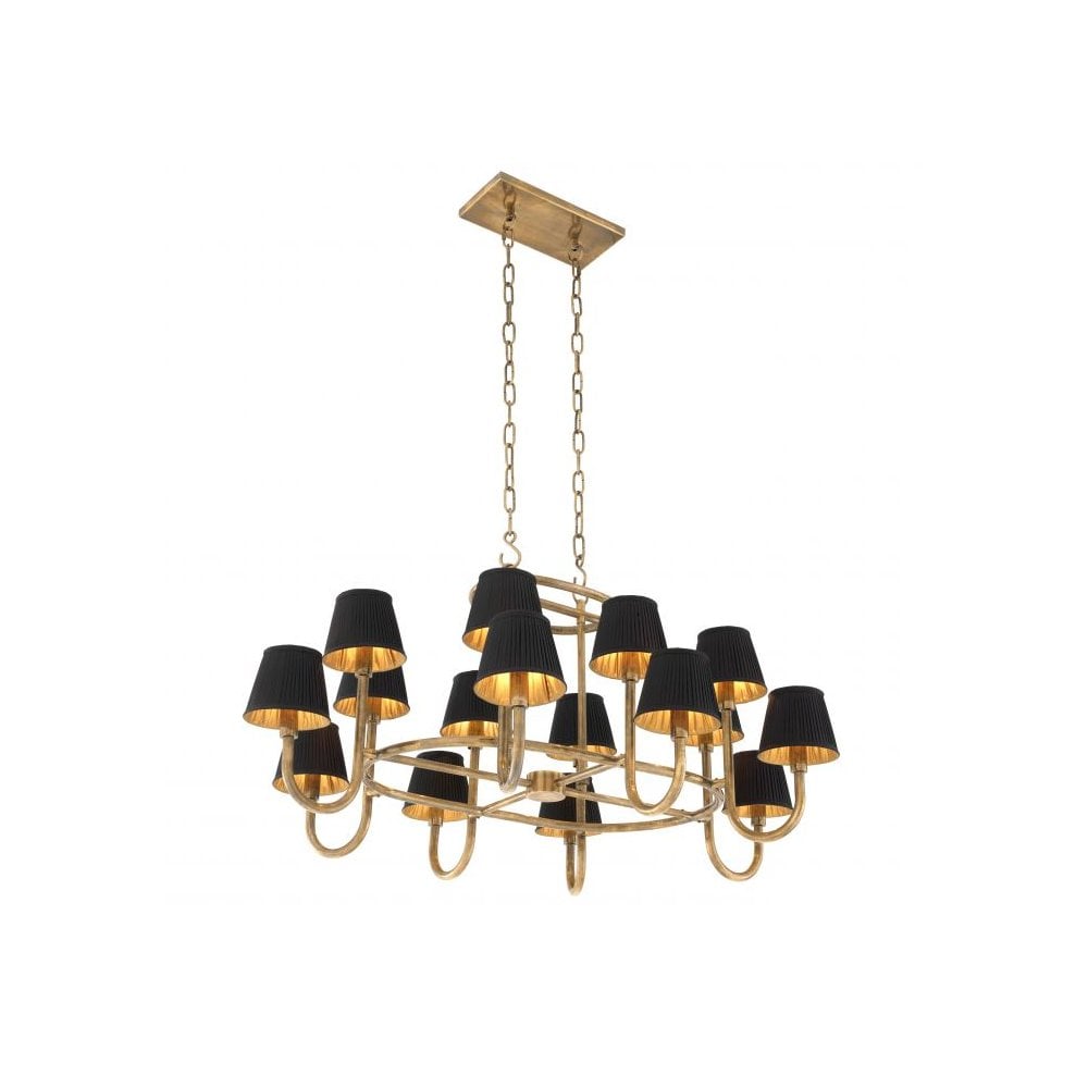 Sparrows Chandelier with Vintage Brass Accents and Modern Lampshades