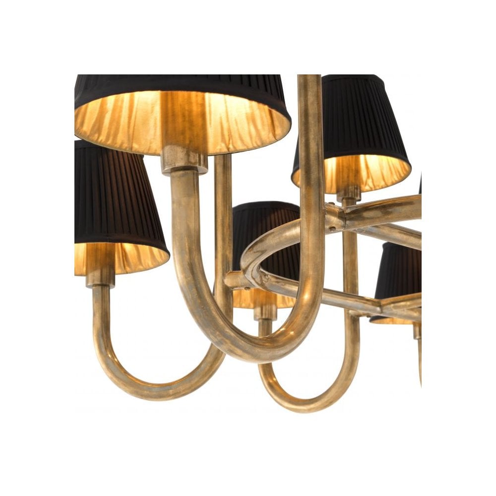 Sparrows Chandelier with Vintage Brass Accents and Modern Lampshades