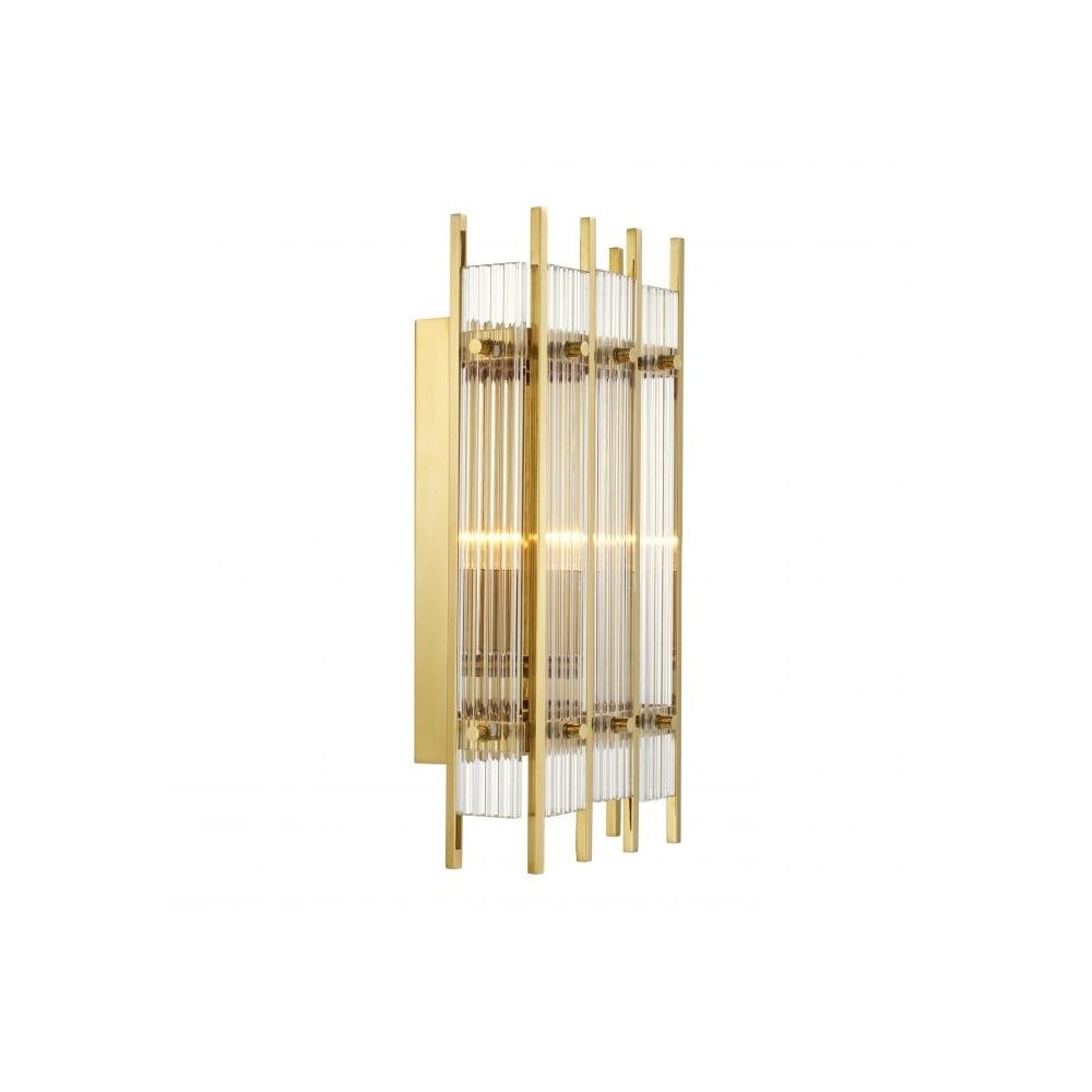 Gold-Finished Sparks S Wall Lamp with Ribbed Clear Glass Shade