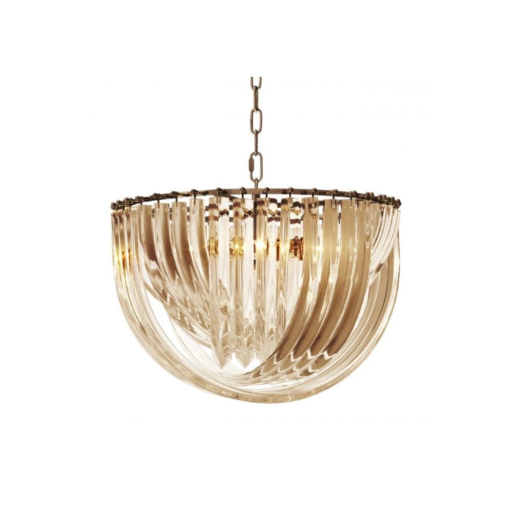 Elegance Redefined: Murano Chandelier in Champagne and Antique Brass