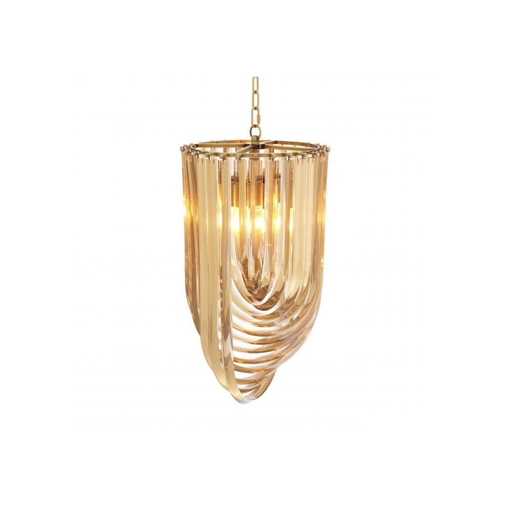 Art Deco Champagne Acrylic Chandelier with Antique Brass Finish, Ø 35 cm