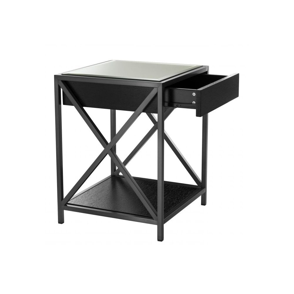 Beverly Hills Chic: Bronze Finish Bedside Table with Oak Veneer