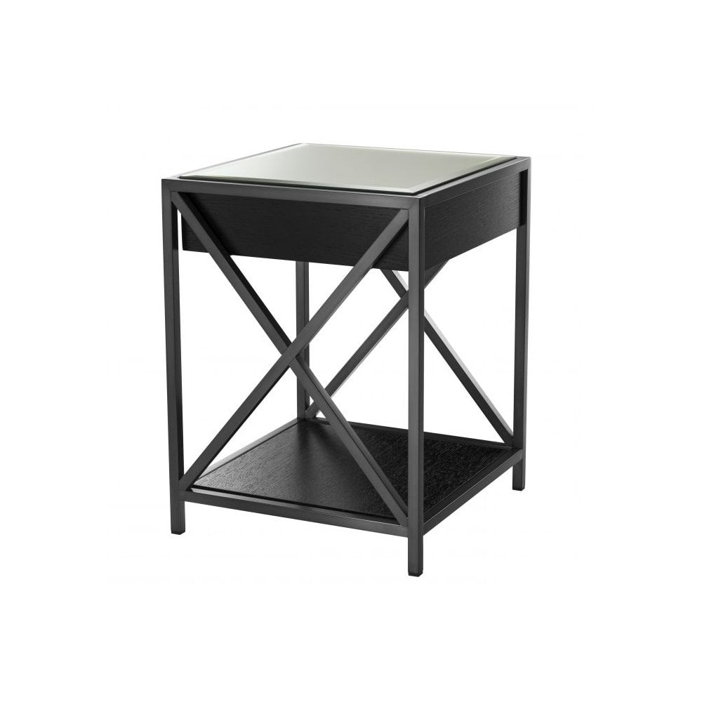 Beverly Hills Chic: Bronze Finish Bedside Table with Oak Veneer