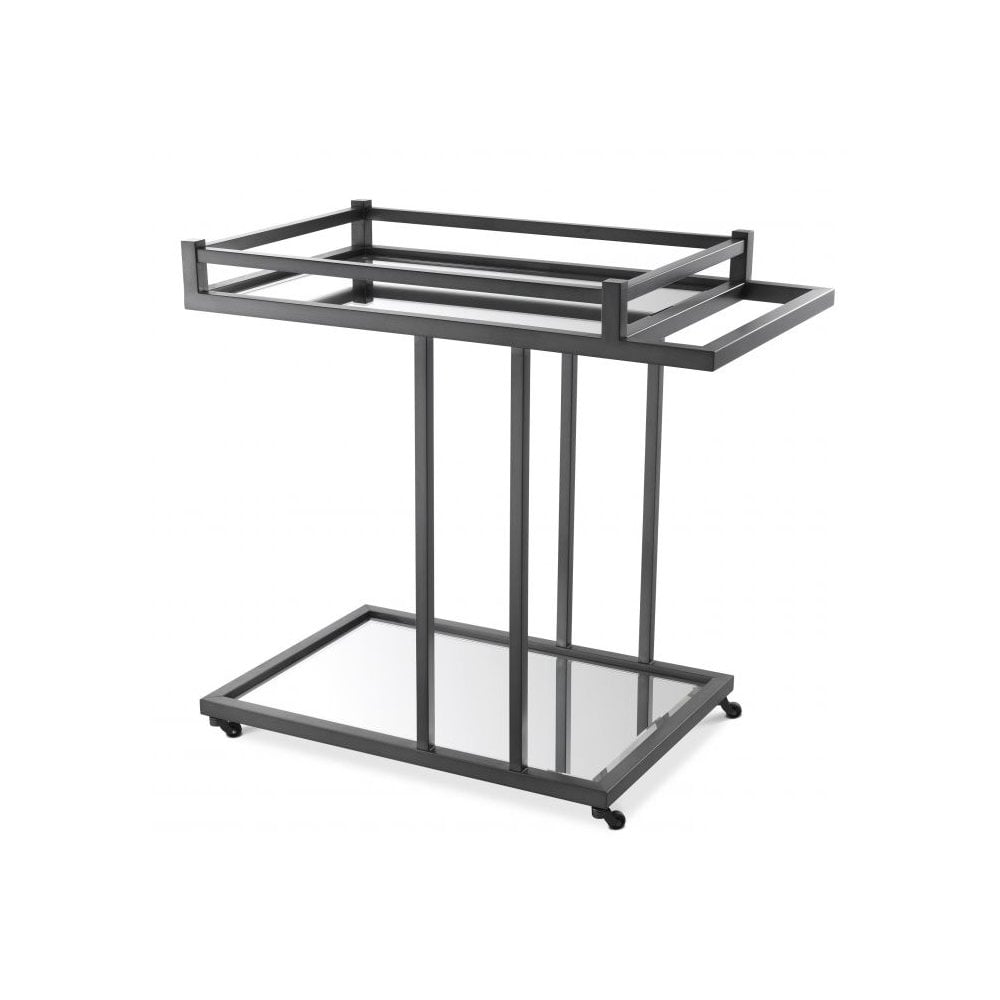 Glamorous Beverly Hills Bar Cart with Bronze Finish and Beveled Mirror Glass