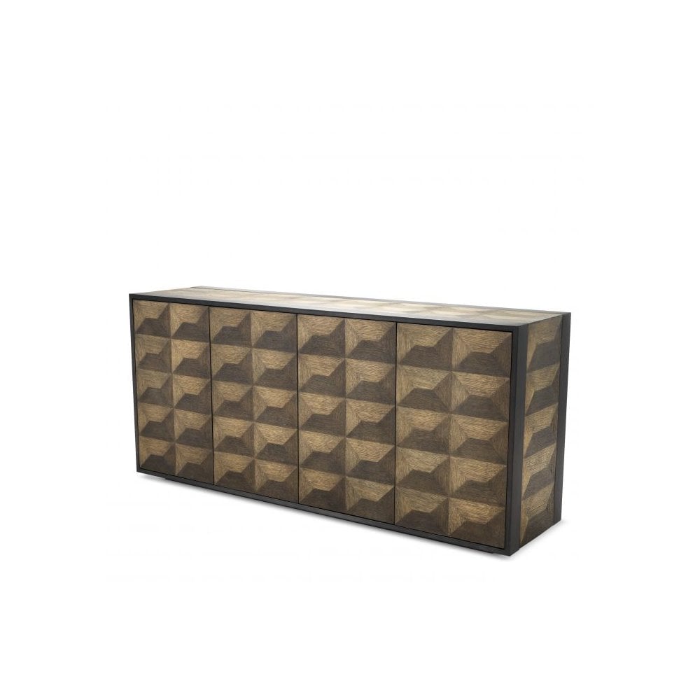 Gregorio Dresser: Oak Veneer with Geometric Marquetry and Bronze Accents